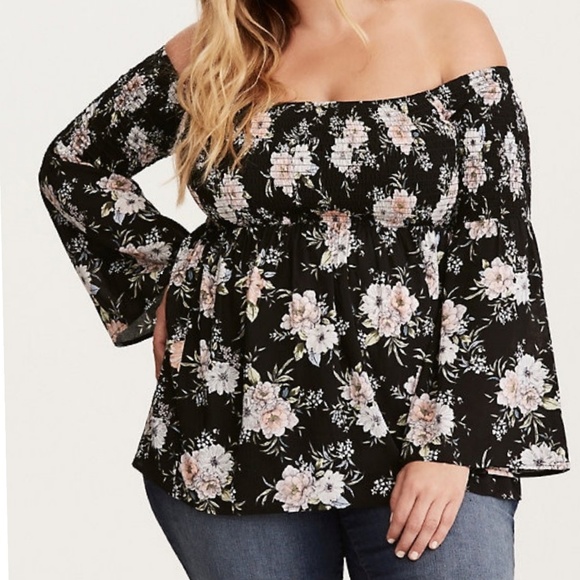 torrid Tops - Torrid Floral Smocked Boho Off Shoulder Top